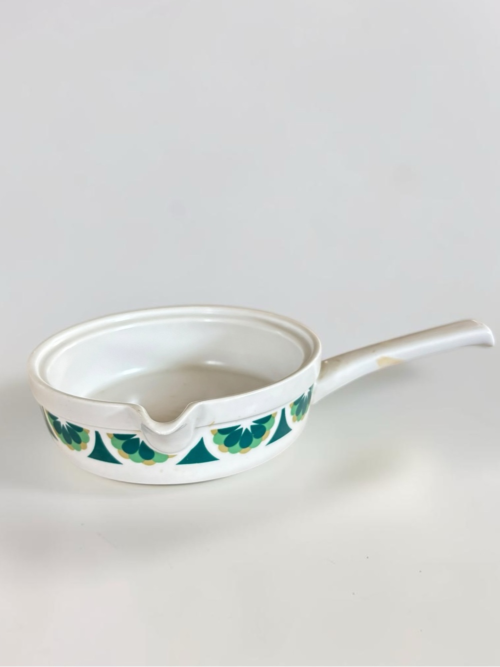 Vintage Cordoflame Ceramic Skillet Green Geometric Fondue Pan